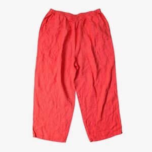 FLAX Floods Linen Pants Women's LARGE Ankle Orange Elastic Waist Stretch Artsy
